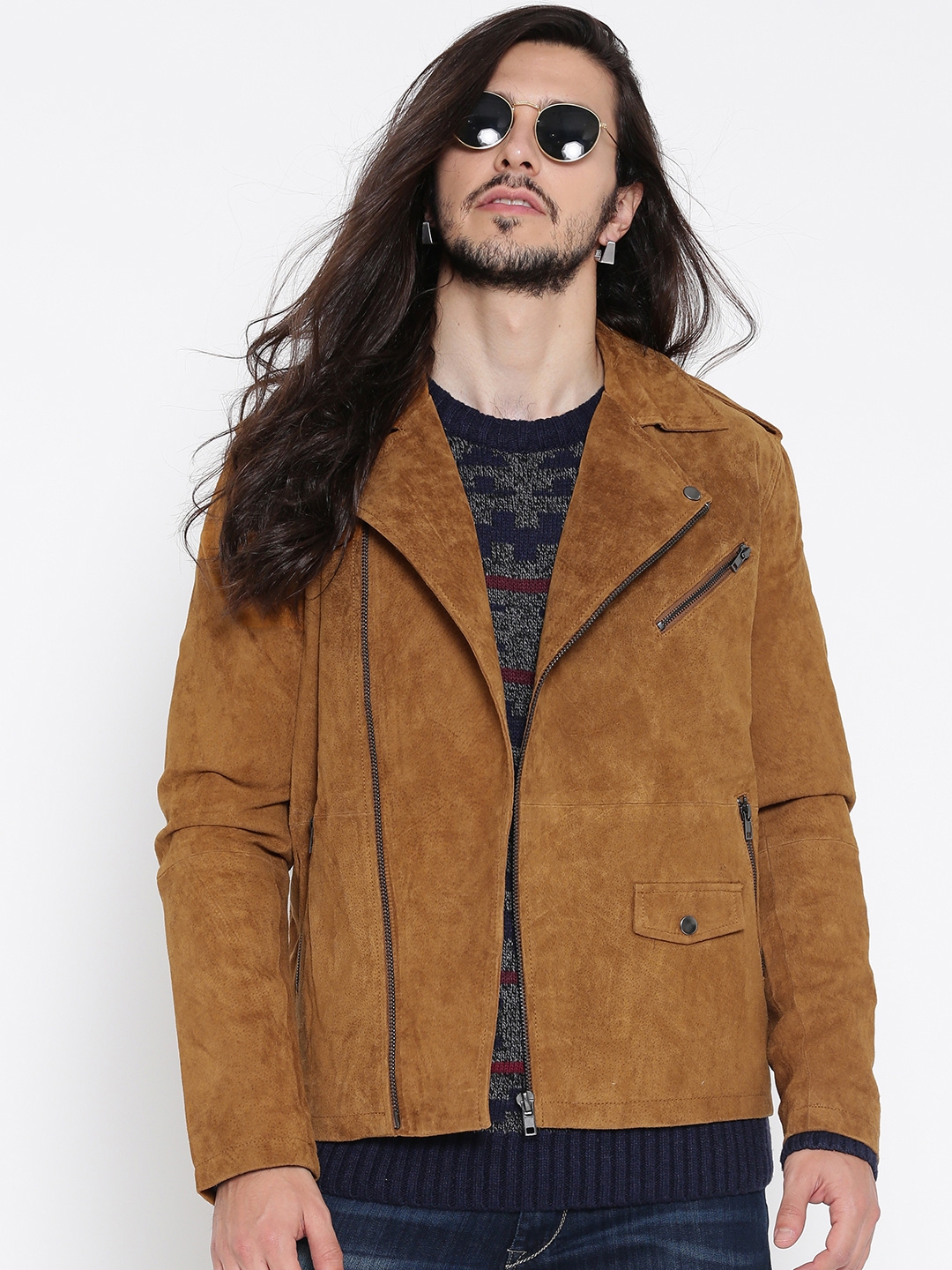 Buy FOREVER 21 Men Mustard Brown Solid Asymmetric Closure Leather Jacket -  Jackets for Men 2058086 | Myntra