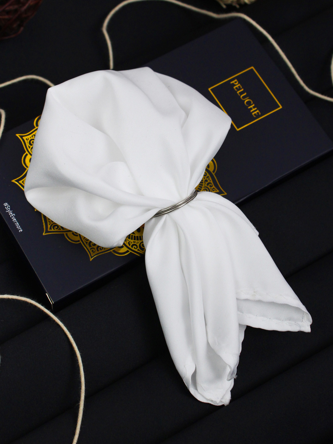 PELUCHE Men White Solid Pocket Square
