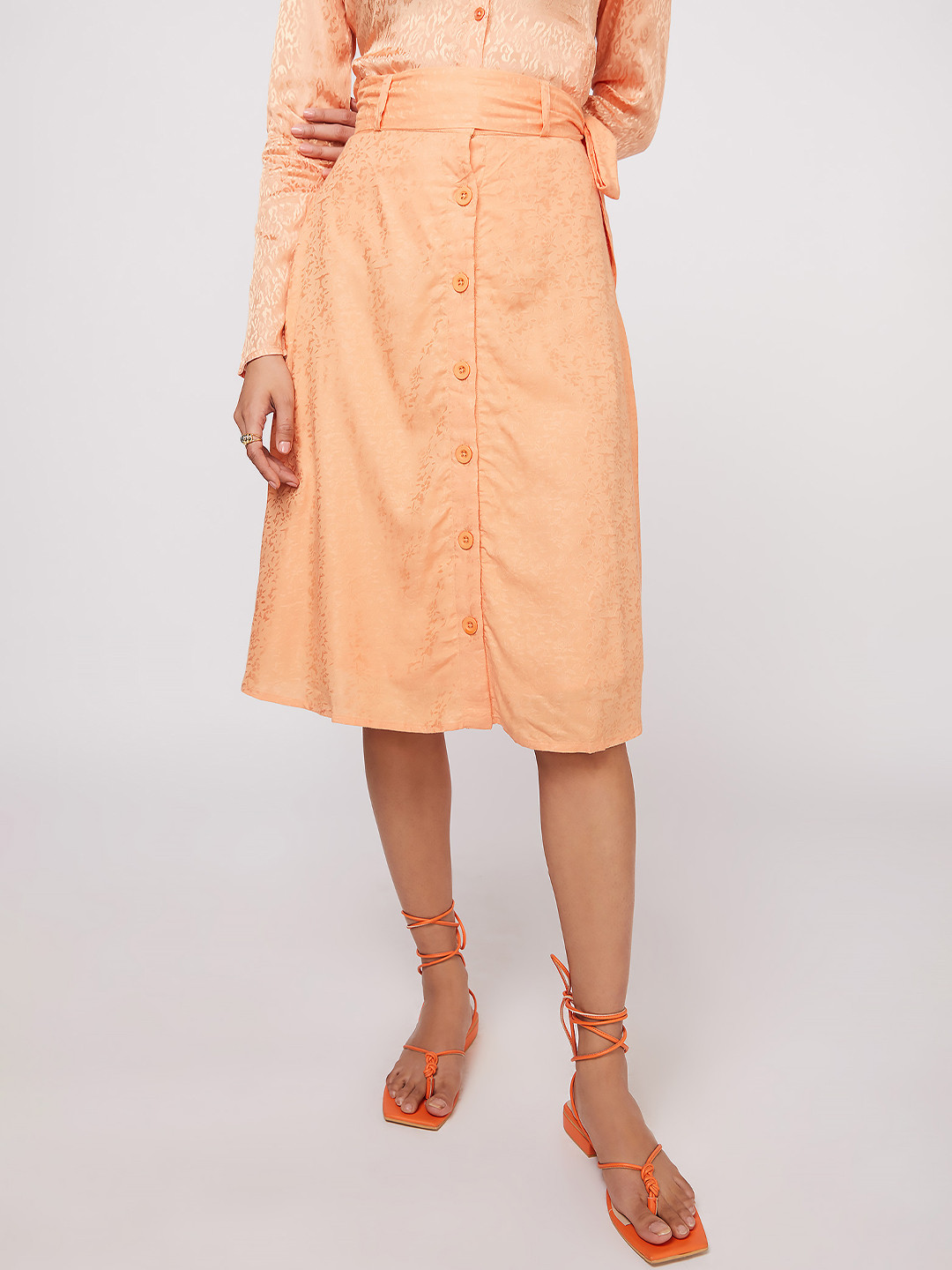 NOT SO PINK Women Peach-Colored Solid A-Line  Skirt