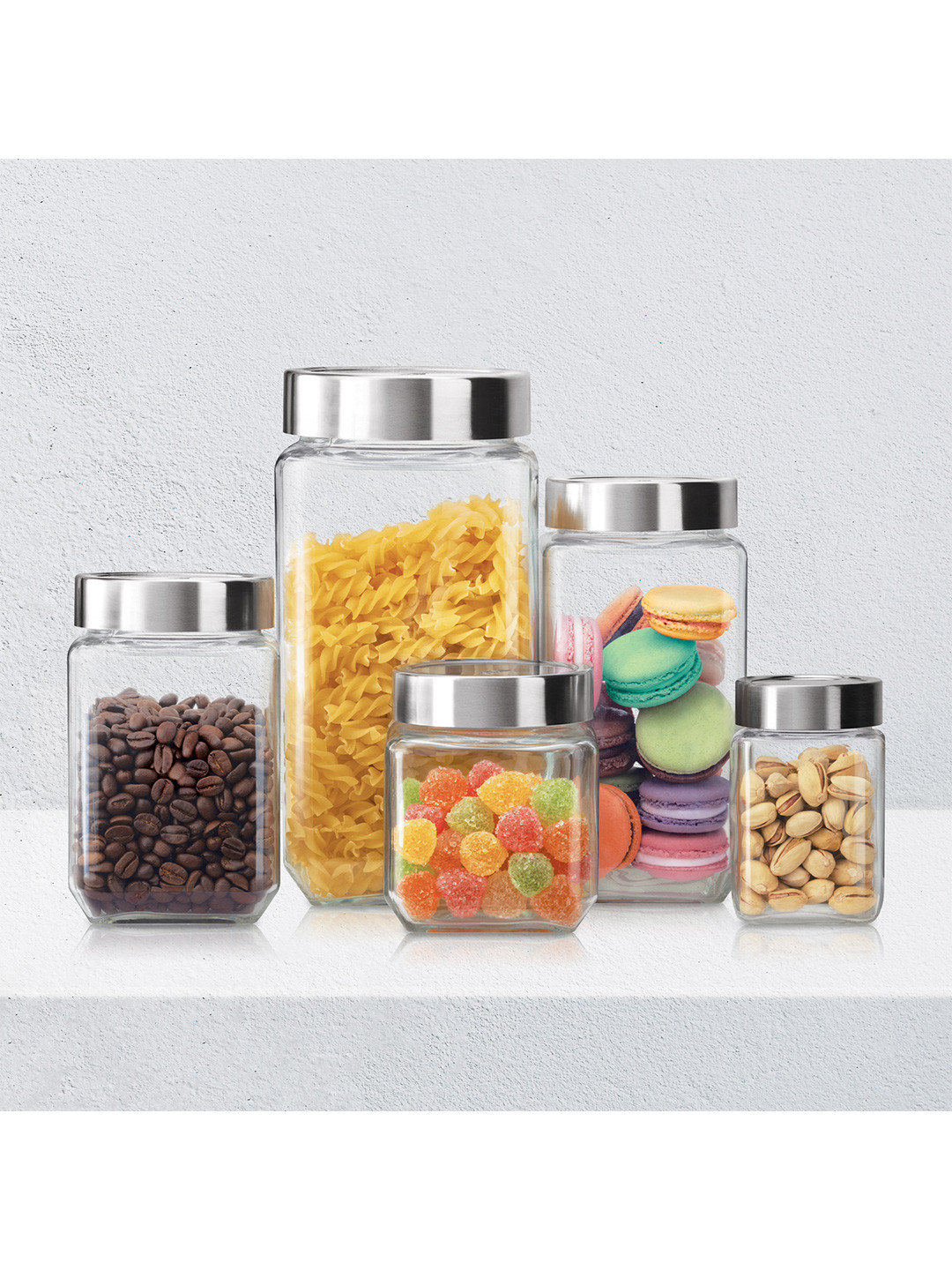 Treo Transparent Set Of 3 Cube Storage Glass Jars 180 ml Each