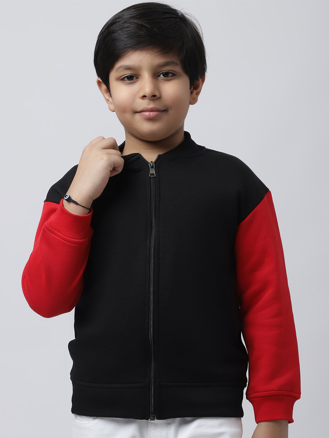 Rute Boys Black& Red Fleece Henley Collar Sweatshirt