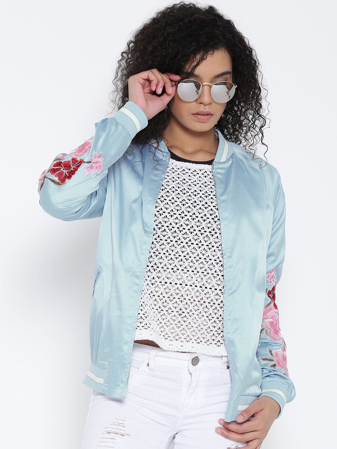 forever 21 blue bomber jacket