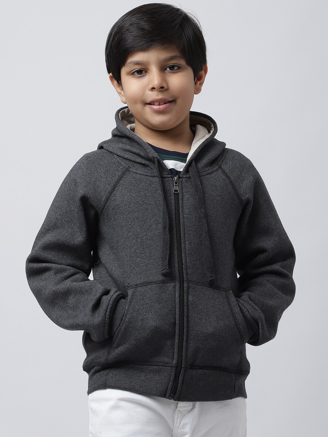 Rute Boys Grey Fleece Hooded Sweatshirt