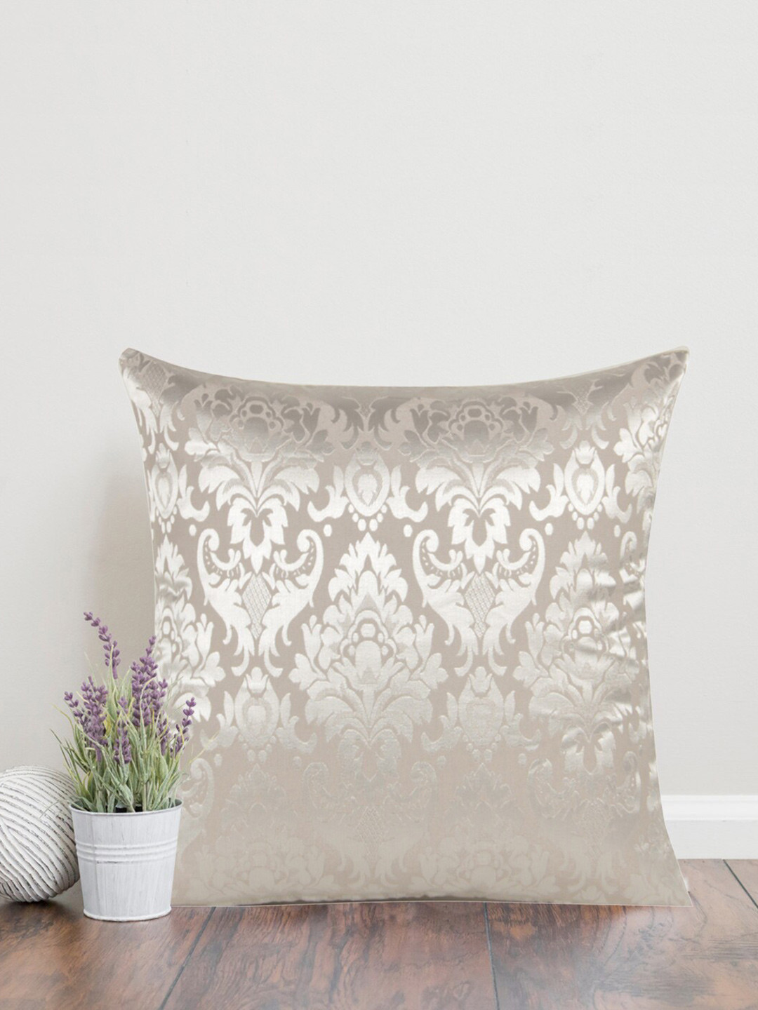 Home Silver-Toned Square Self Design Cushion Covers