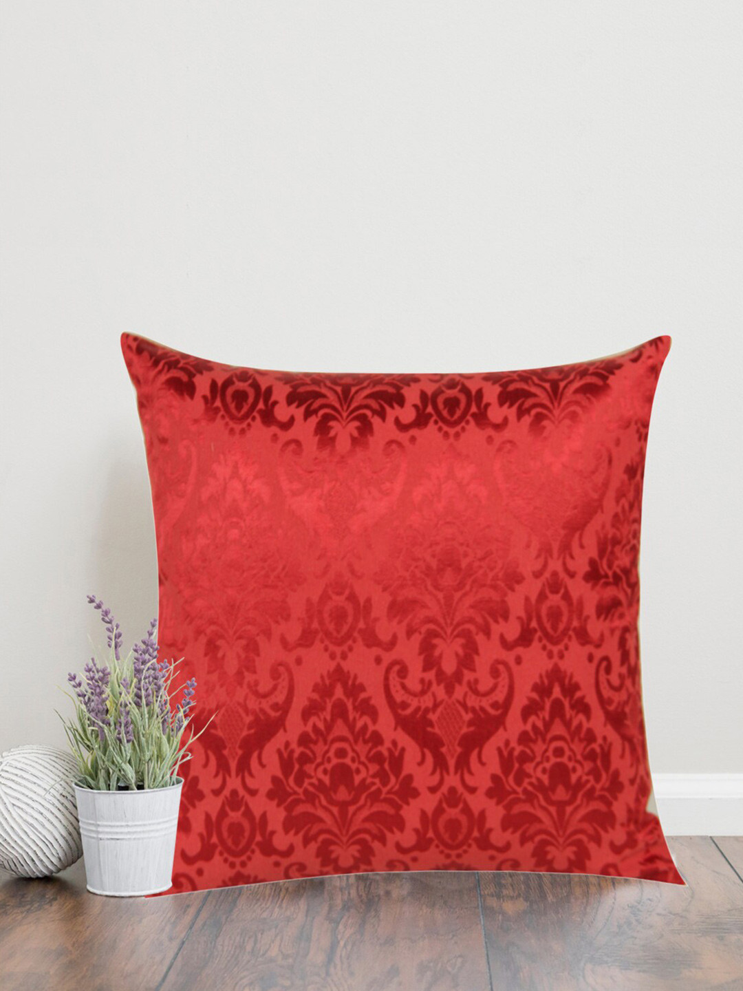 Home Red Ethnic Motifs Cotton Lightweight Square Cushion Covers - 16 x 16 In