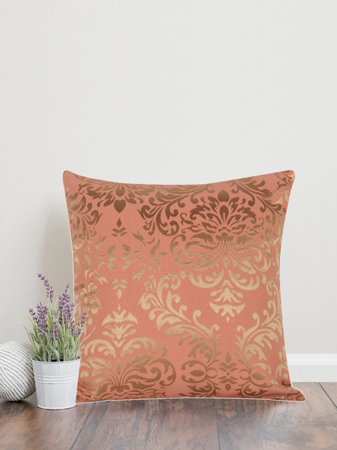 Home Rust & Gold-Toned Printed Self Design Square Cushion Covers