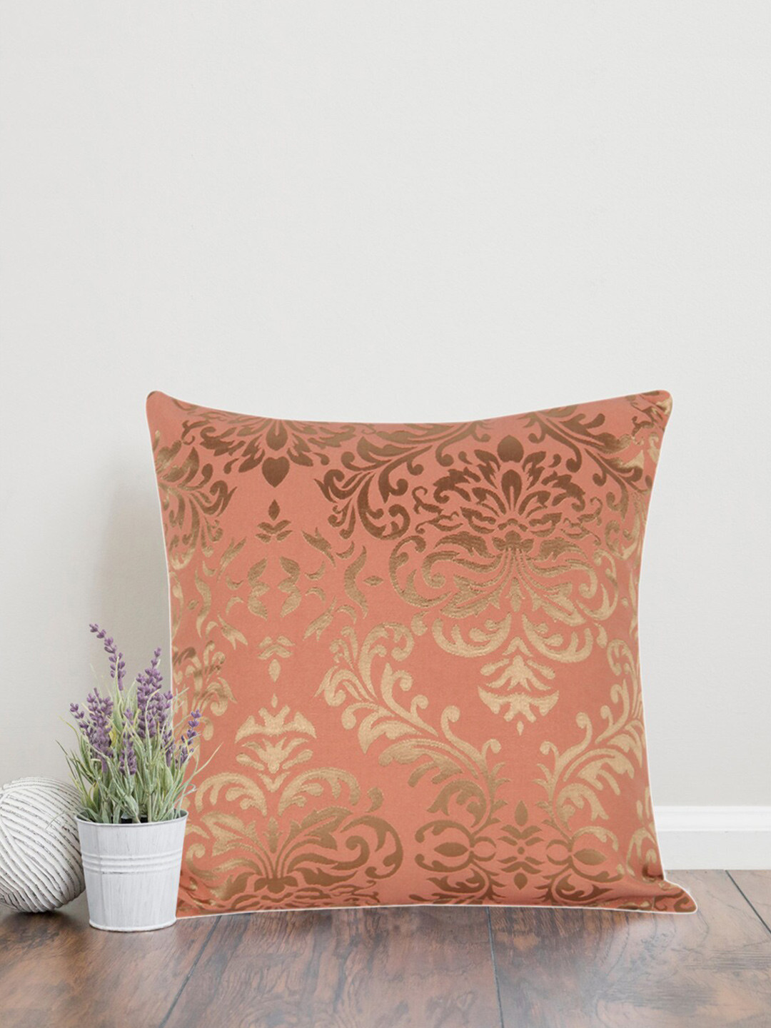 Home Rust & Gold-Toned Printed Self Design Square Cushion Covers