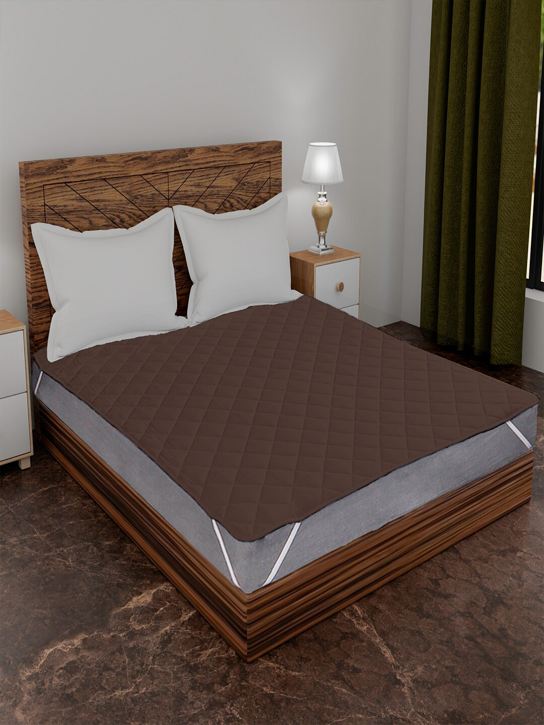 AVI Brown Solid Quilted Waterproof Mattress Protector