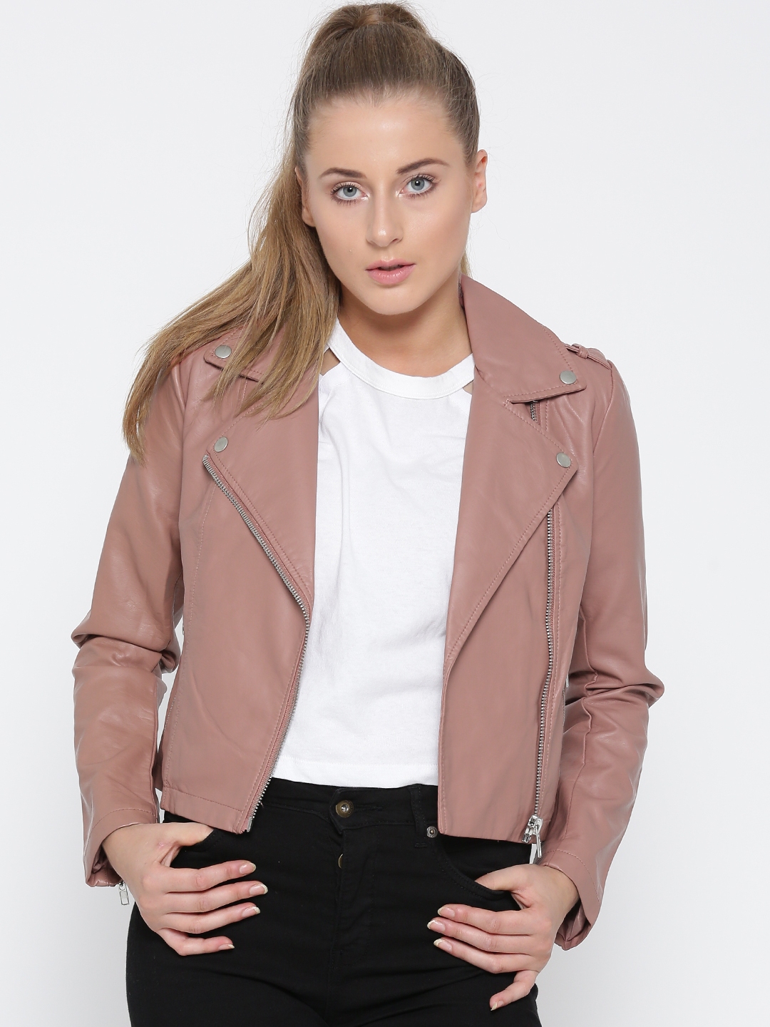 Pink leather hot sale jacket forever 21