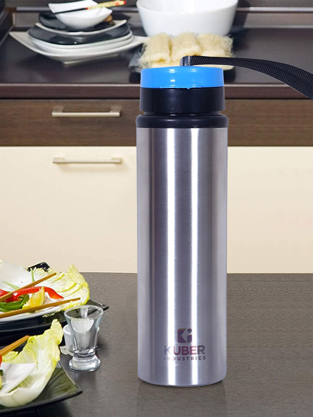 Kuber Industries Silver Brand Logo Stainless Steel Airtight 4 Piece Water Bottle - 750ml