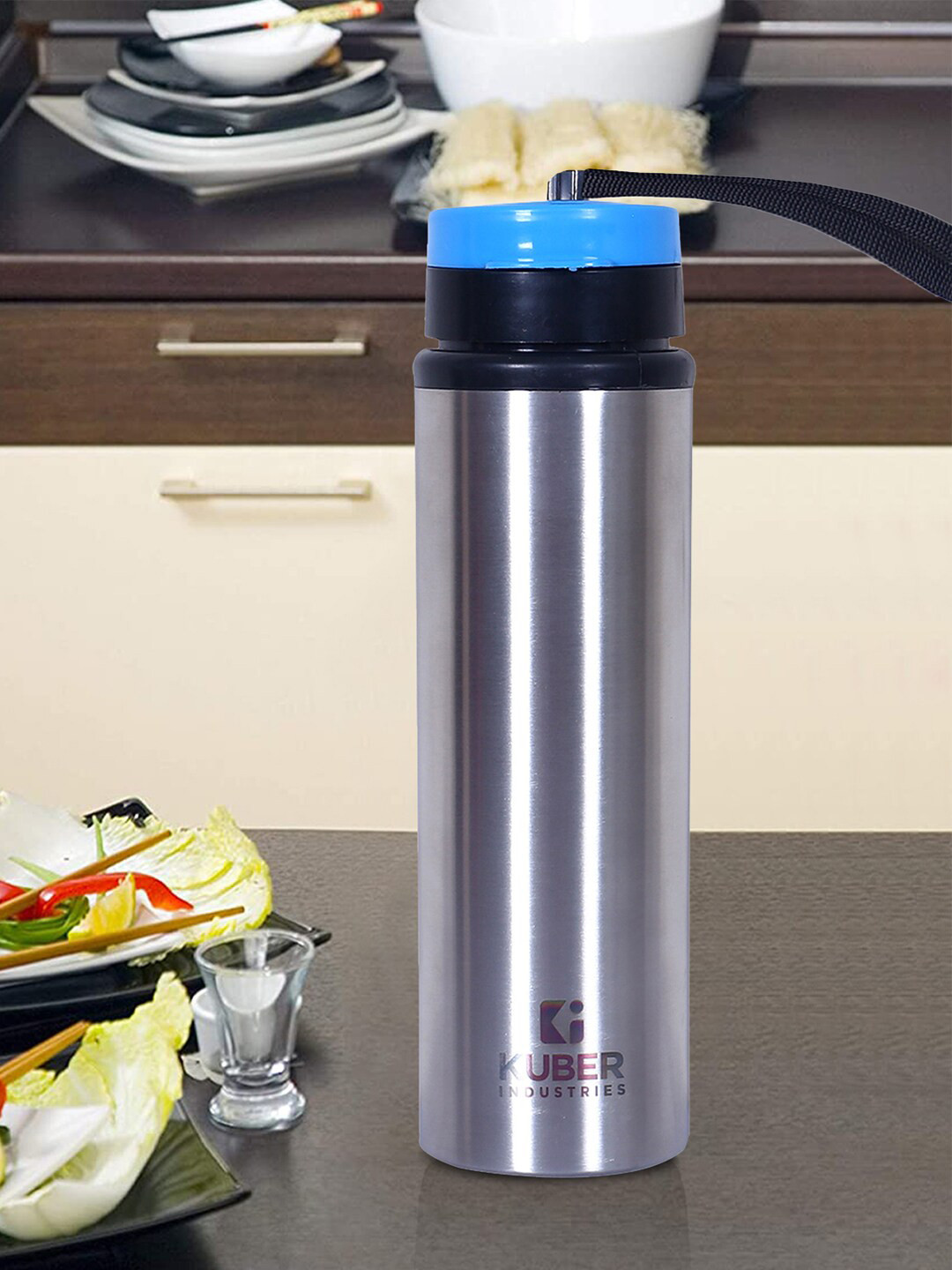 Kuber Industries Silver Brand Logo Stainless Steel Spill Proof 2 Pcs Water Bottle - 750ml
