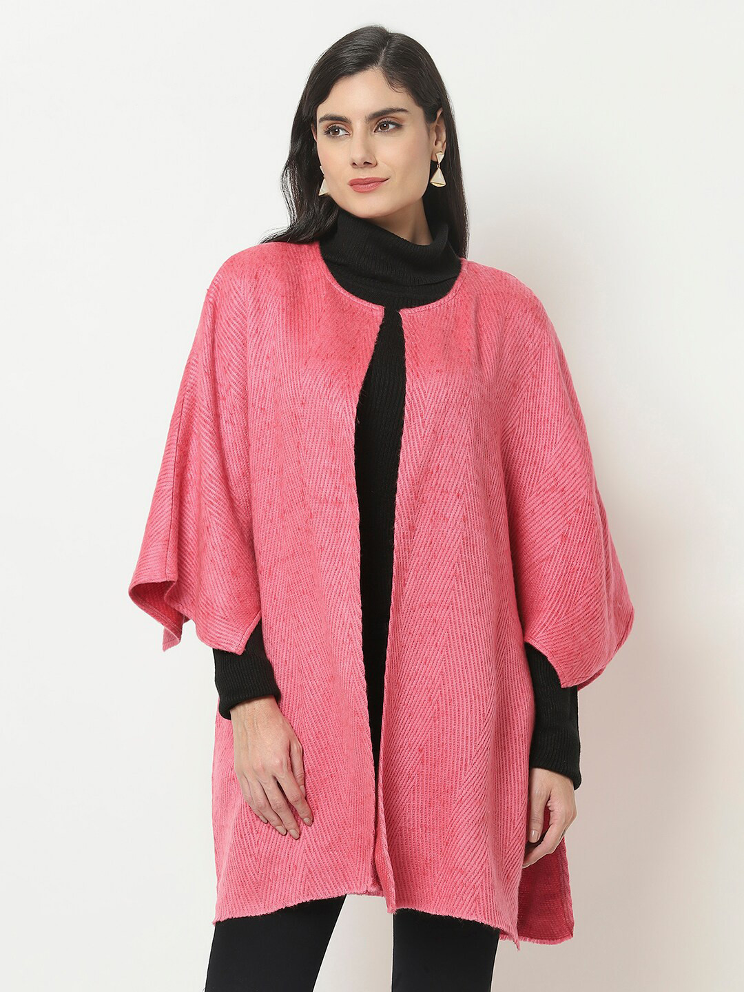 Owncraft Women Pink Longline Wool Poncho