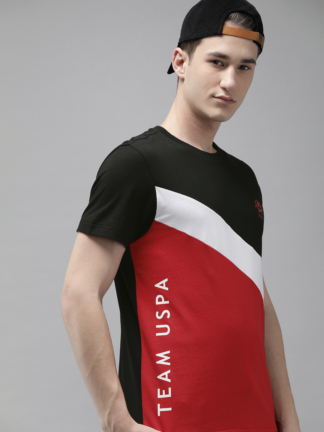 U.S. Polo Assn. Men Purer Cotton Colourblocked Round Neck Casual T-shirt