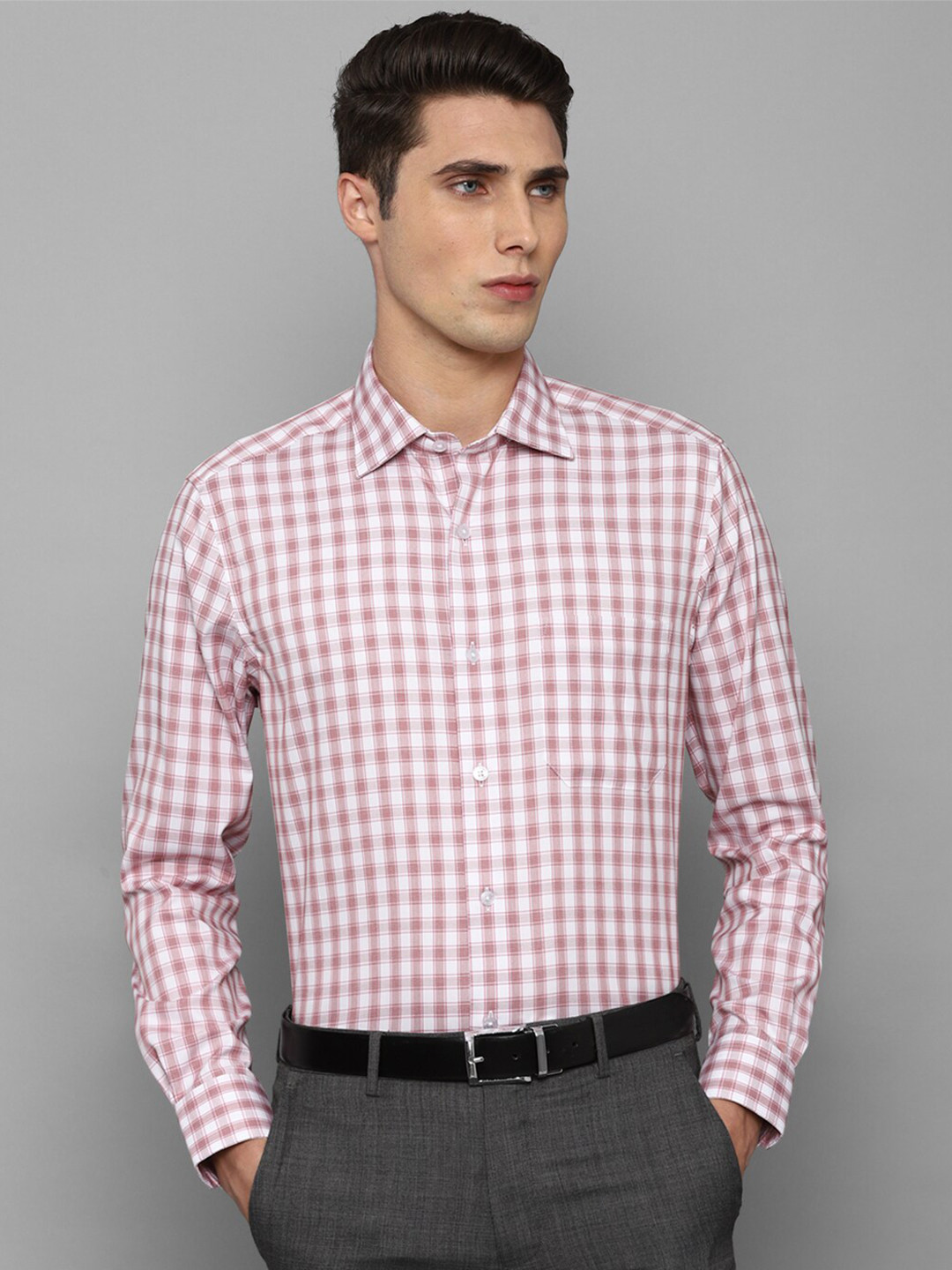 Louis Philippe Men Pink Gingham Checks Pure Cotton Formal Shirt