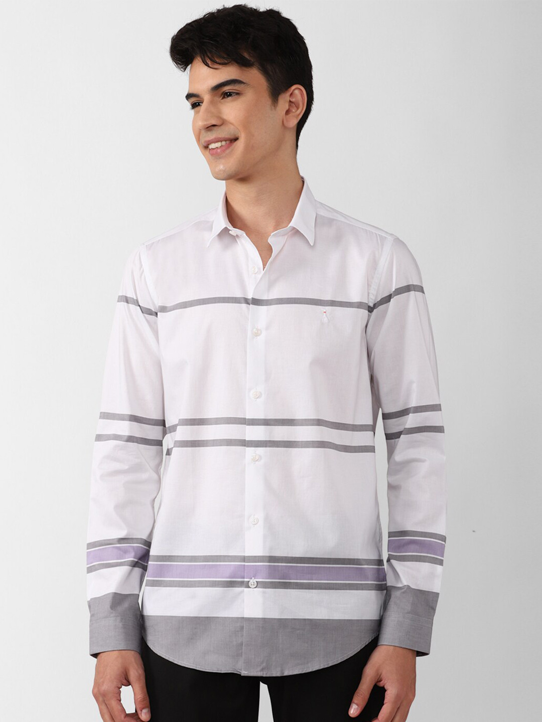 SIMON CARTER LONDON Men White Slim Fit Horizontal Striped Pure Cotton Casual Shirt