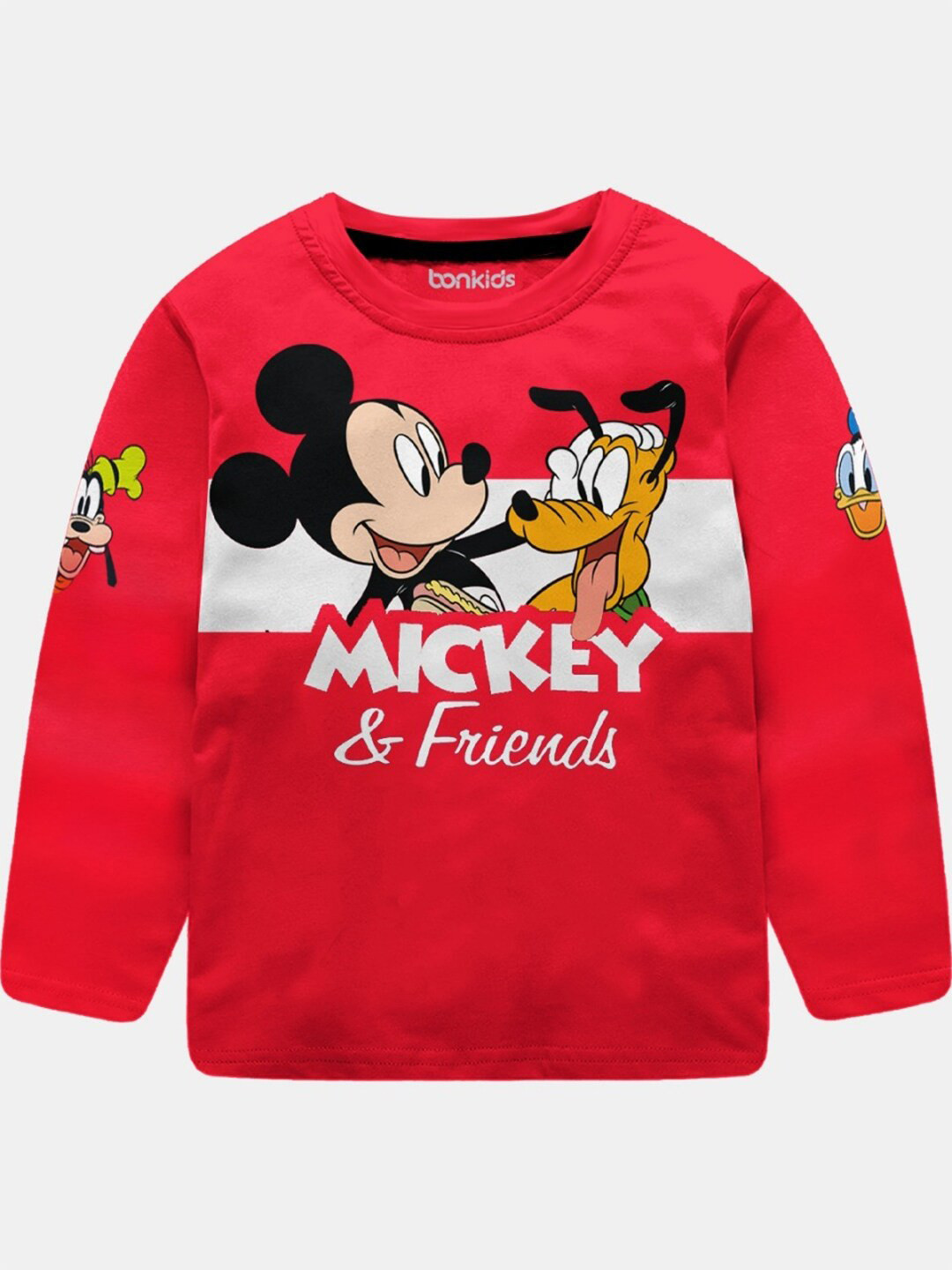 BONKIDS Boys Red Printed Homour & Comic Round Neck Cotton T-shirt