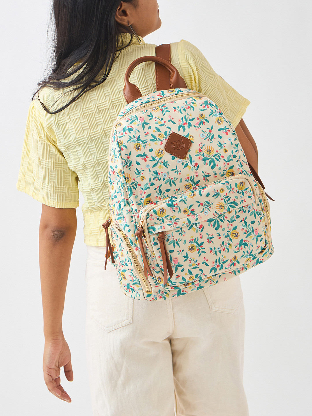 Chumbak Women White & Green Backpack