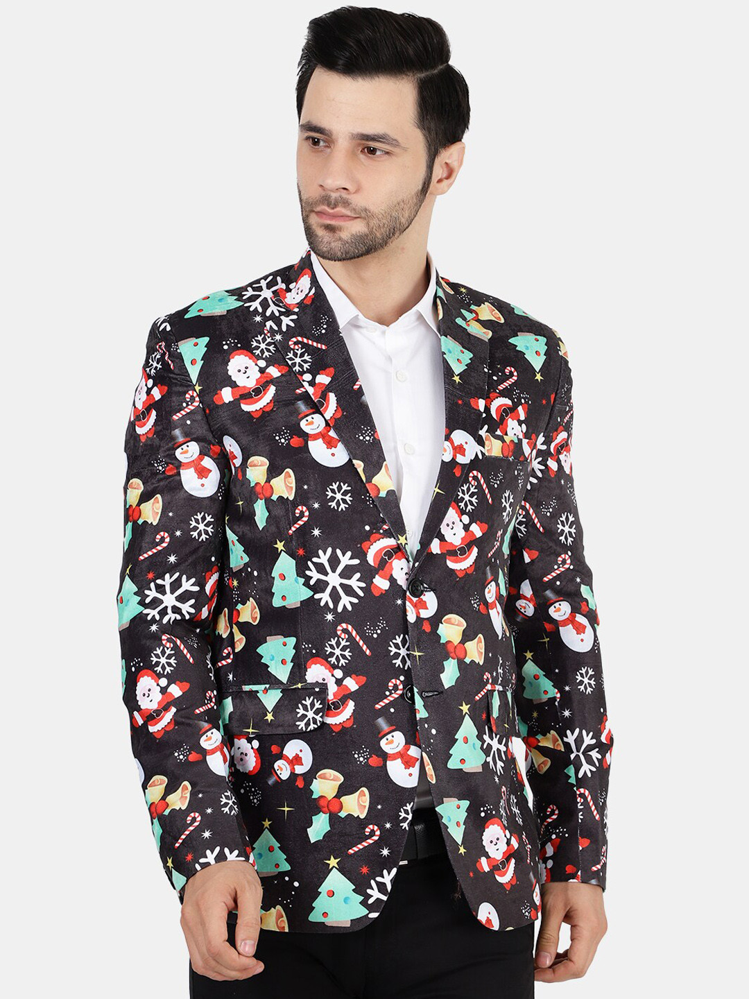 Wintage Men Black & Red Conversational Printed Velvet Blazer