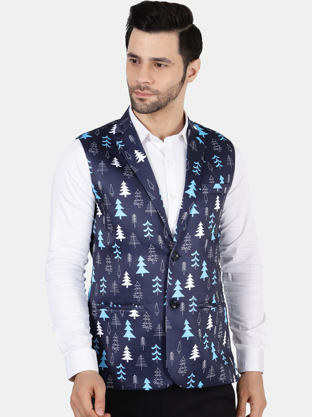 Wintage Men Blue Conversational Printed Single-Breasted Nehru Jacket