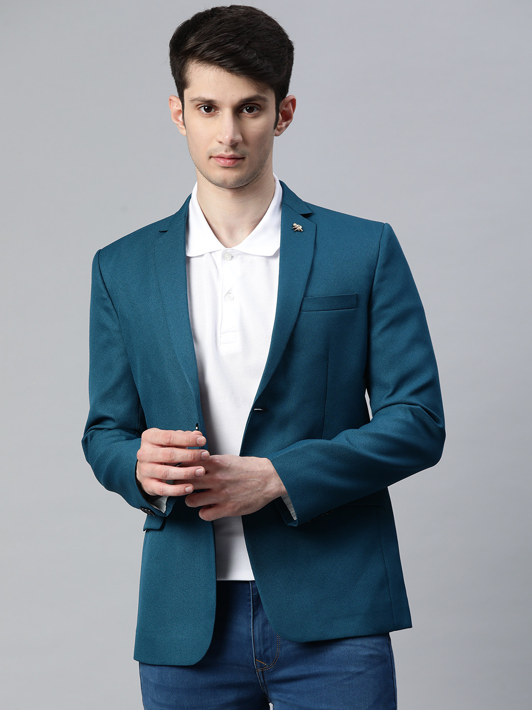 ESSAS club Men Blue Solid Regular Fit Single-Breasted Blazer