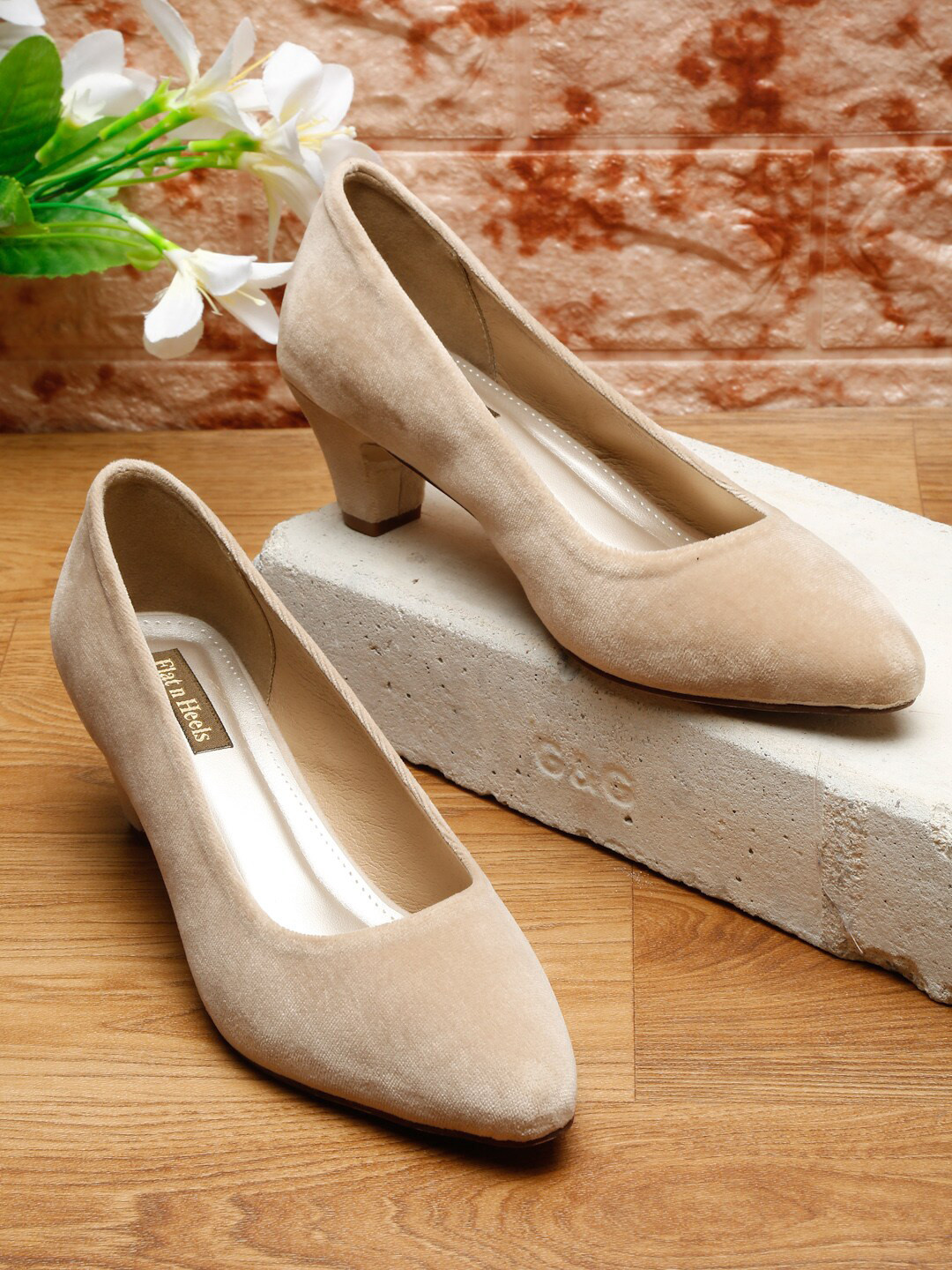Flat n Heels Beige Suede Kitten Pumps