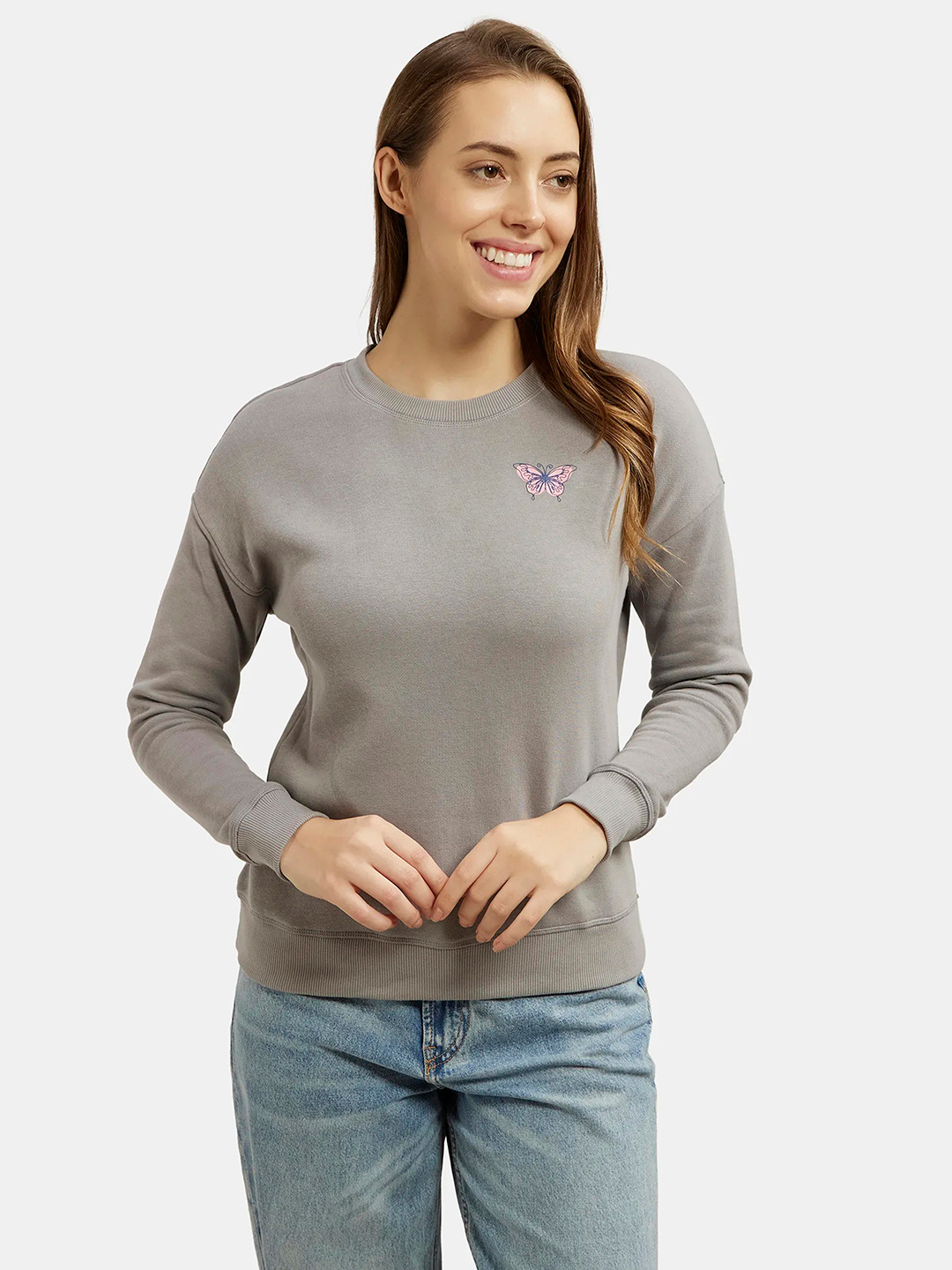Jockey Super Combed Cotton Round Neck Printed Sweatshirt with Drop Shoulder Styling -U109