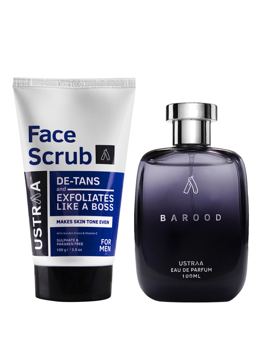 Ustraa Men Set of Barood Eau De Parfum 100 ml & De-Tan Face Scrub 100 g