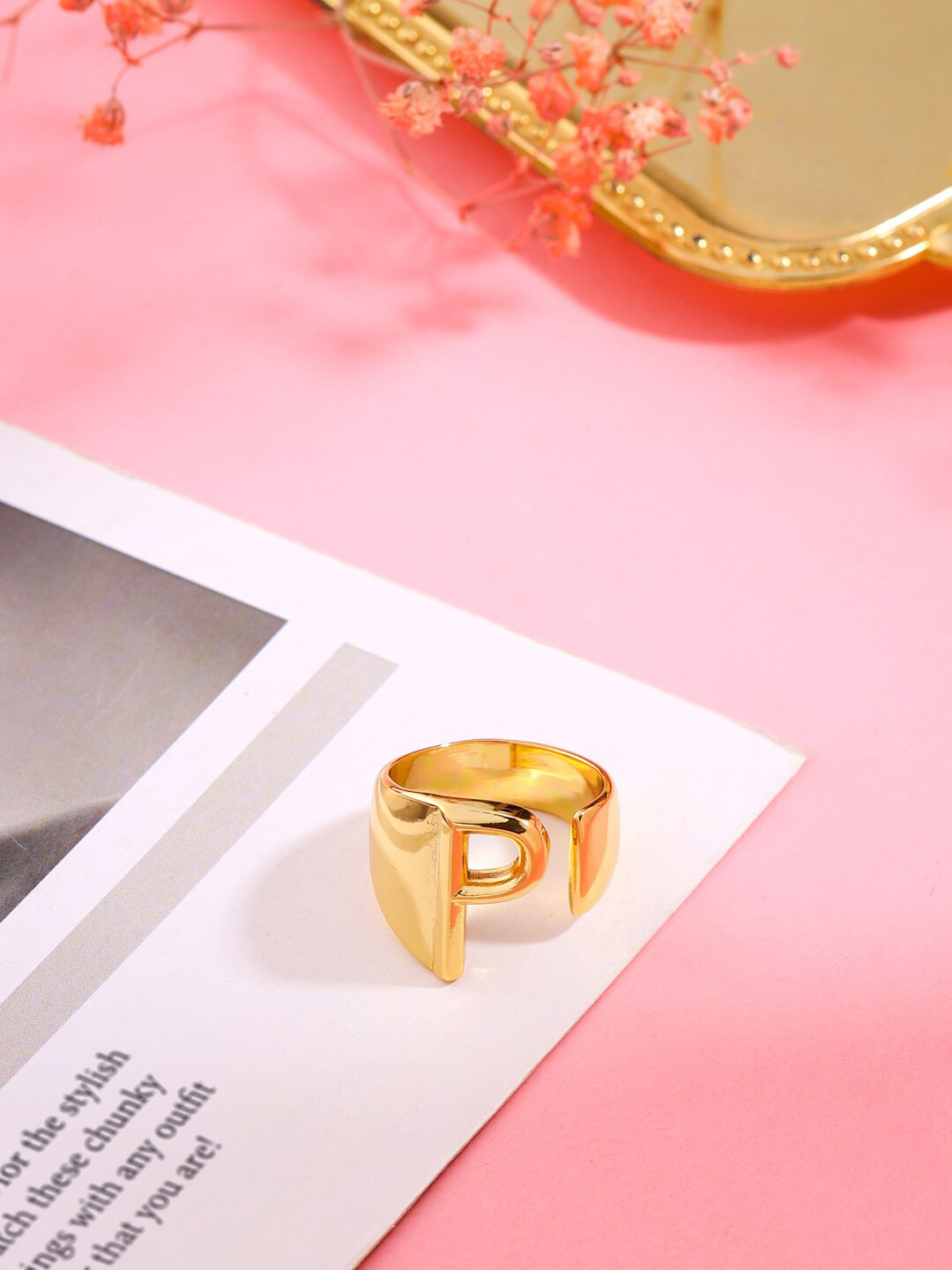 Mitali Jain Gold-Plated P Initial Adjustable Finger Ring