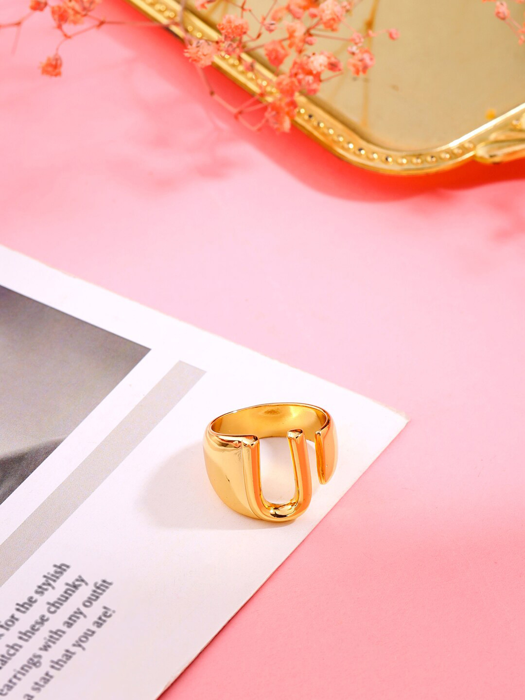 Mitali Jain Gold-Plated Initial U Finger Ring