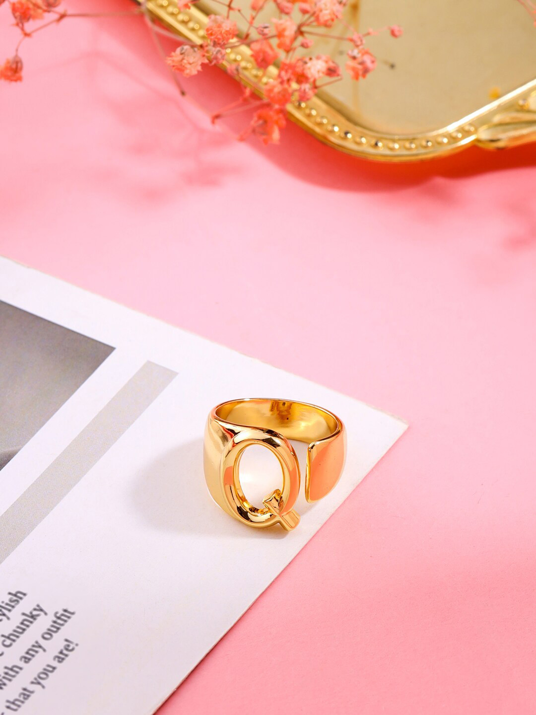 Mitali Jain Gold-Plated Q Initial Adjustable Finger Ring