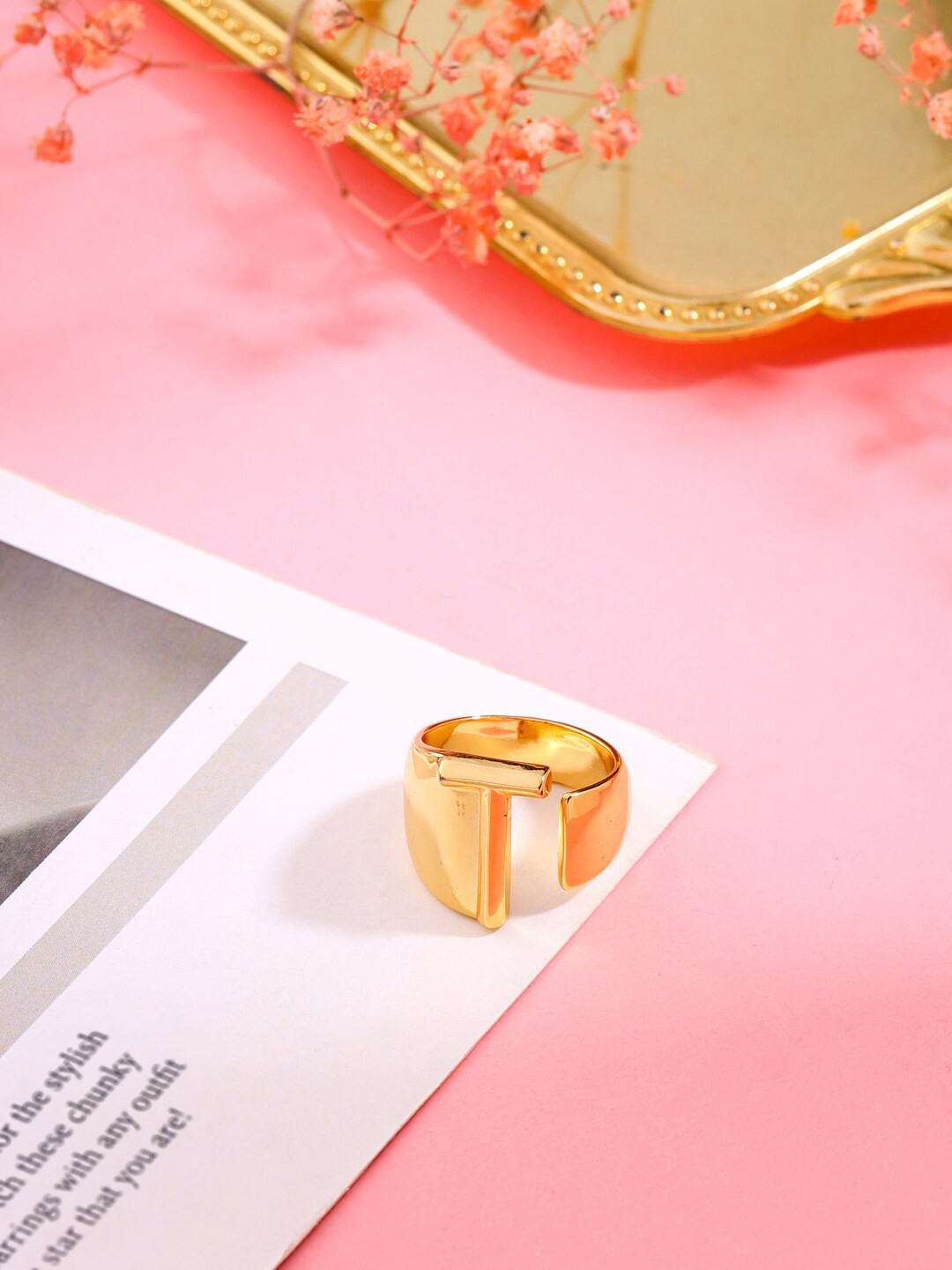 Mitali Jain Gold-Plated T Initial Adjustable Finger Ring