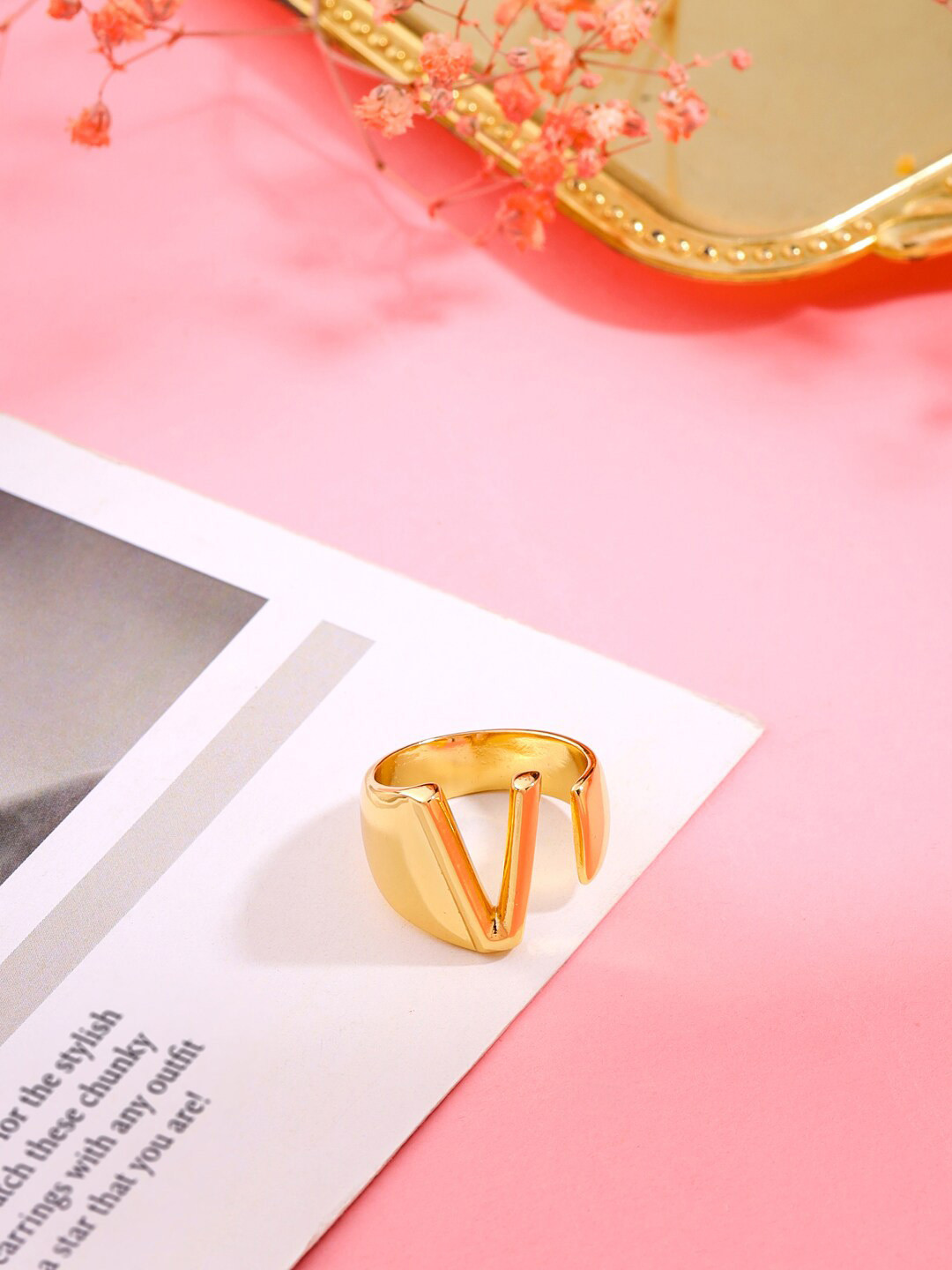 Mitali Jain Gold-Plated V Initial Adjustable Finger Ring