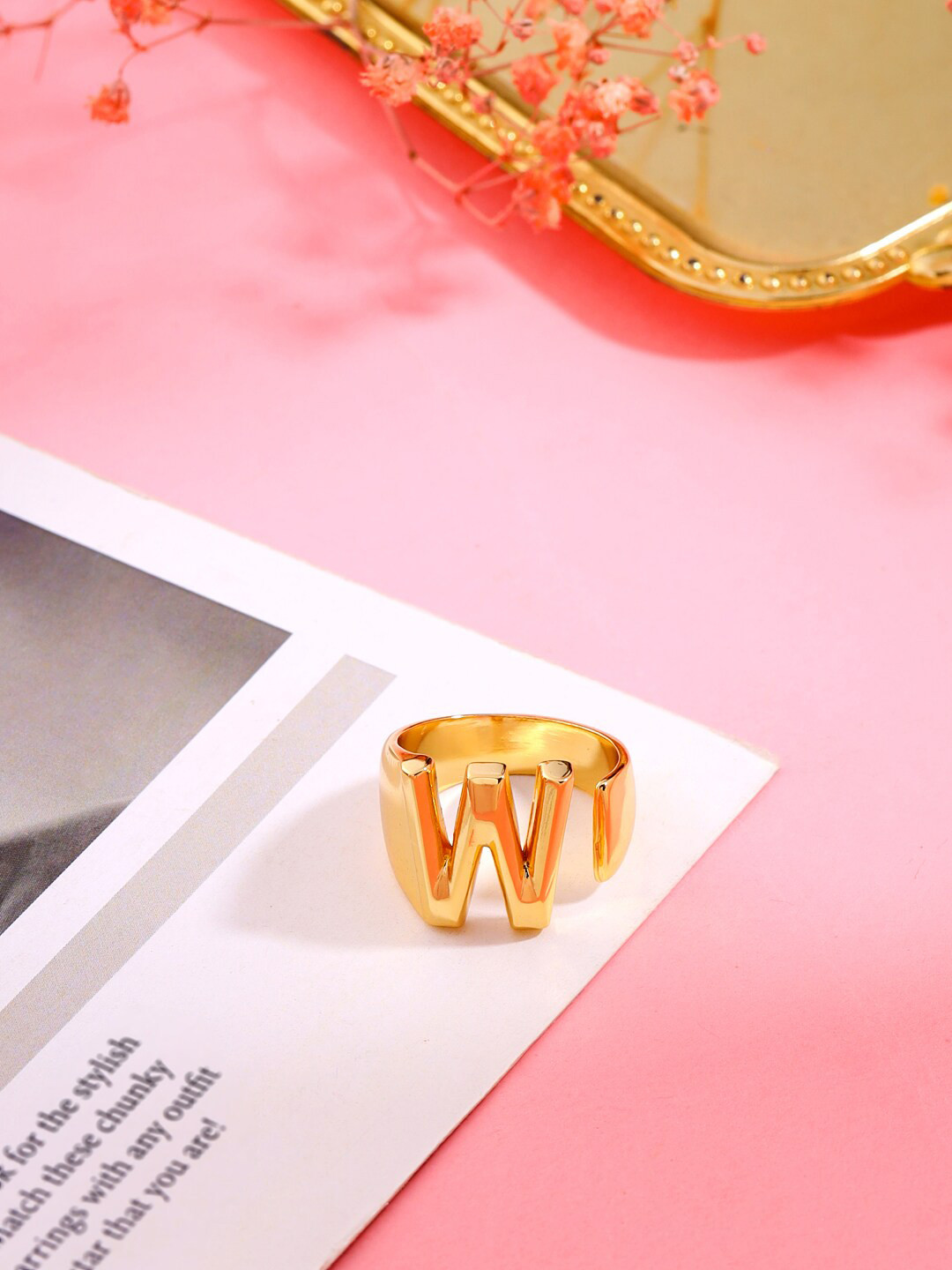 Mitali Jain Gold-Plated W Initial Adjustable Finger Ring