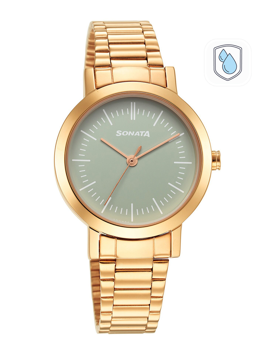 Sonata Women Green Brass Dial & Gold Toned Stainless Steel Straps Analogue Watch 8174WM04