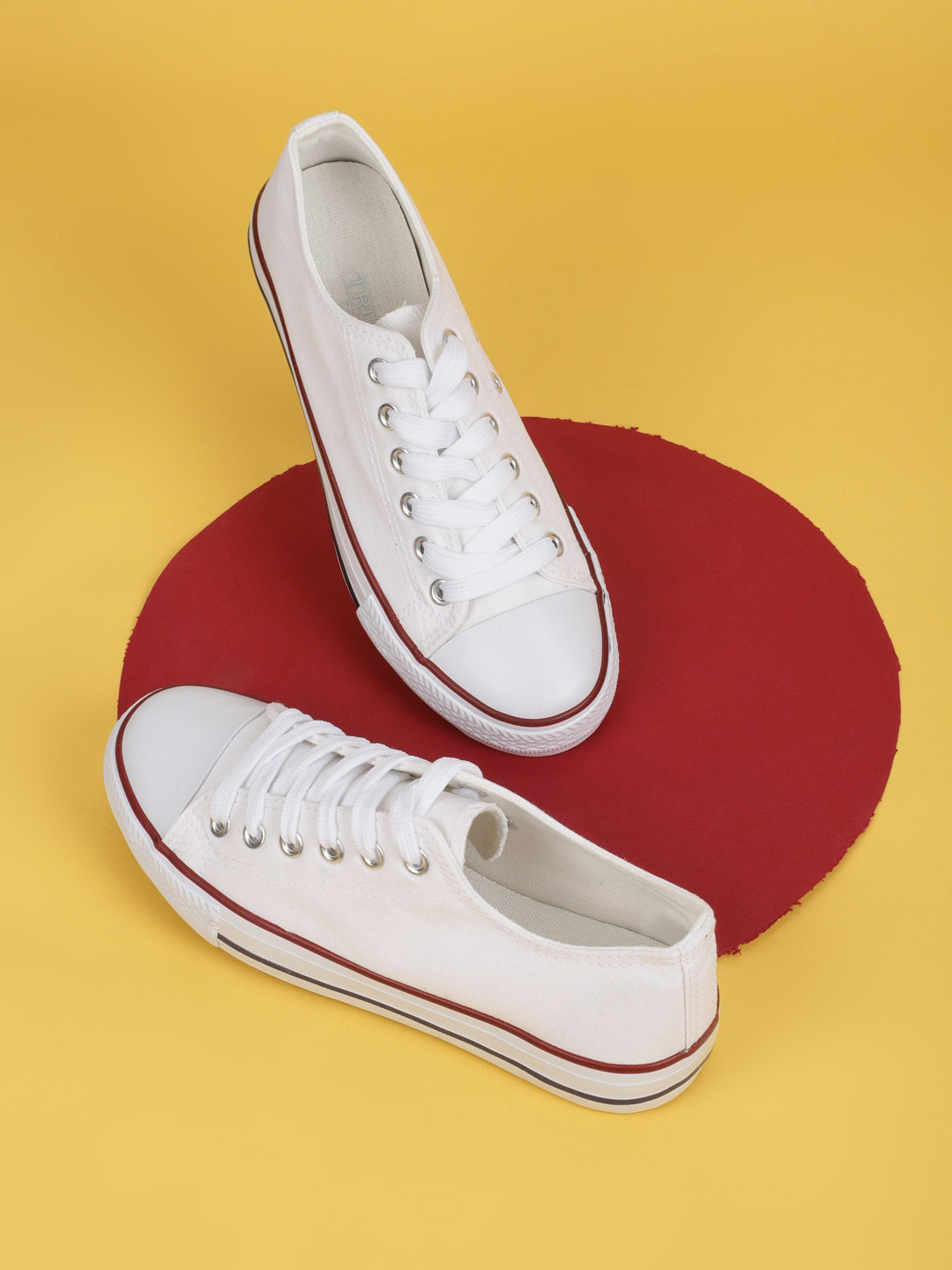Truffle Collection Women White Solid Lace-Up Canvas Sneakers