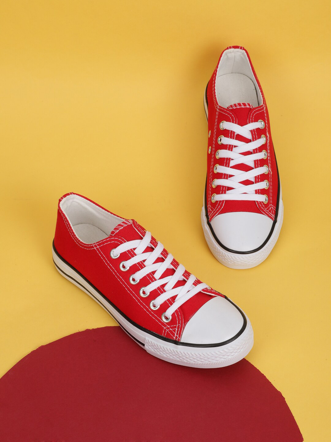 Truffle Collection Women Red Solid Lace-Up Sneakers