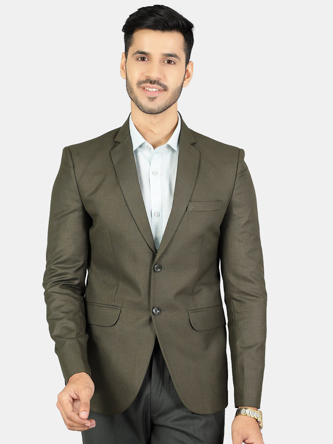 Wintage Men Green Solid Single-Breasted Blaze