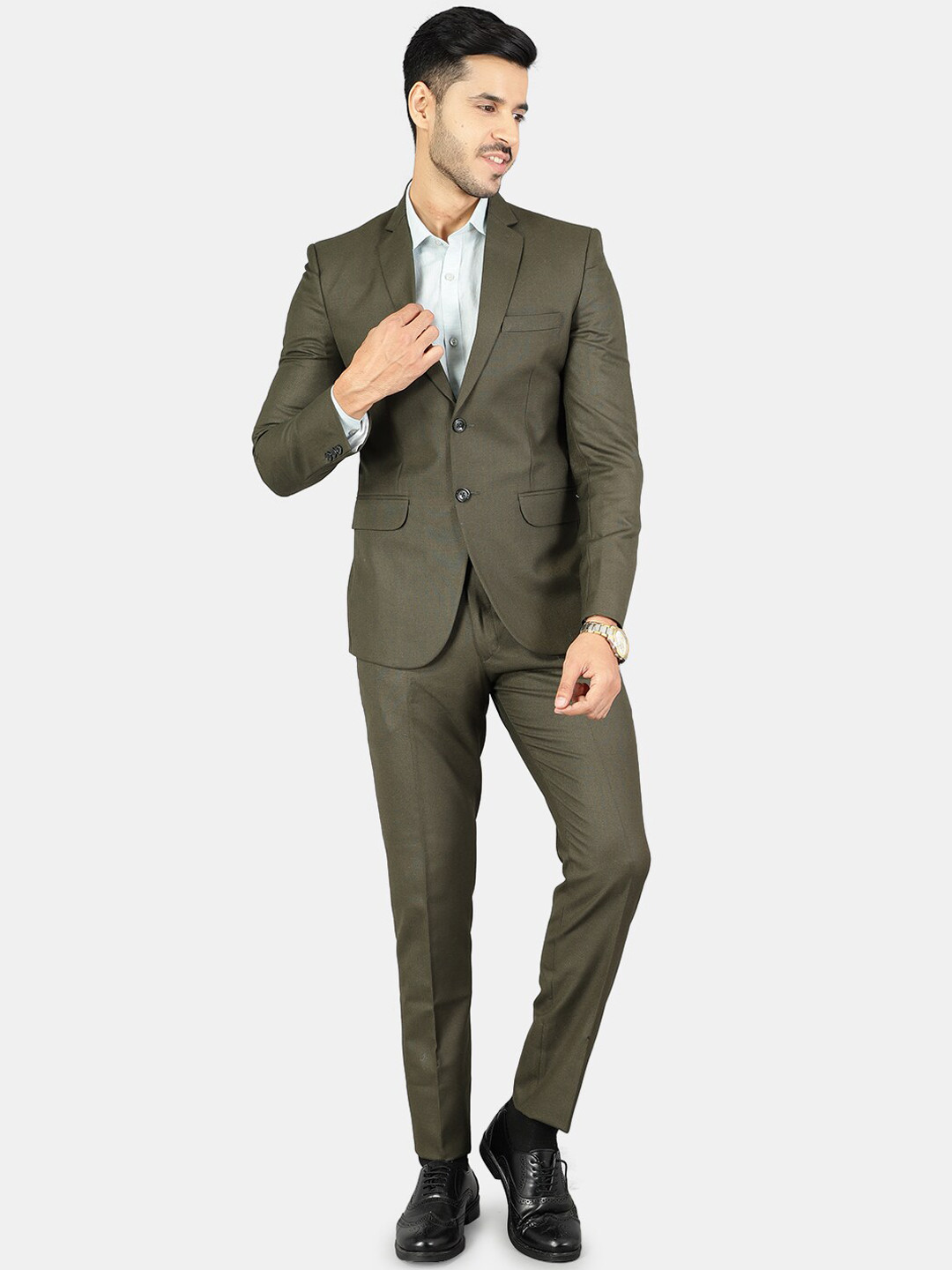 Wintage Men Green Solid Single-Breasted 3-Piece Suit
