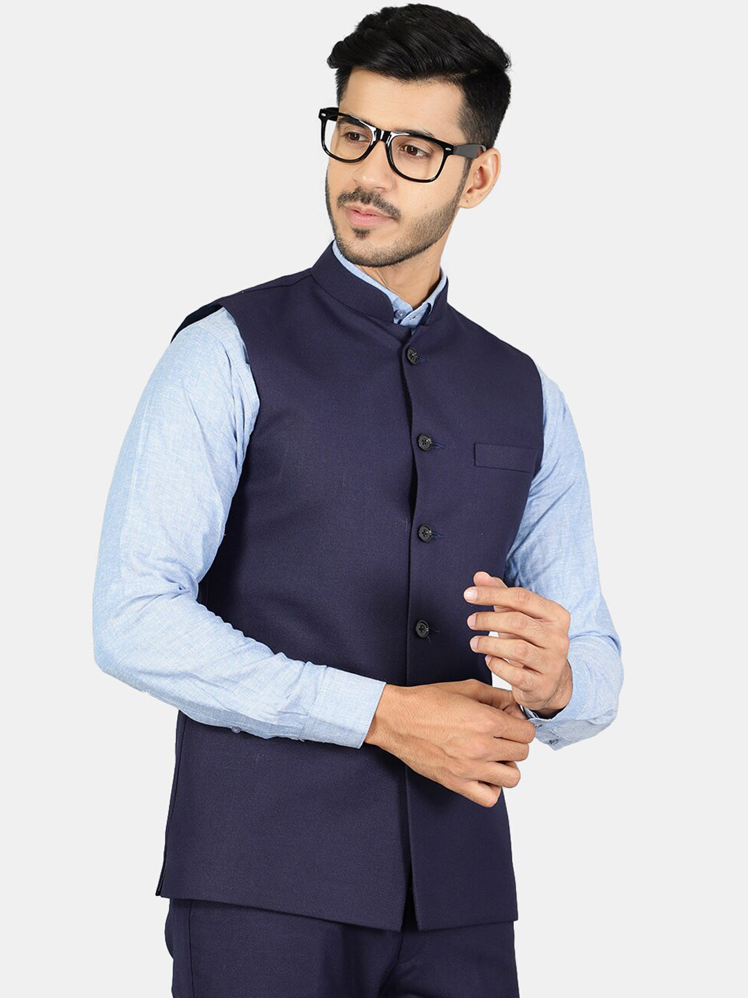 Wintage Men Blue Solid Two-Piece Suit