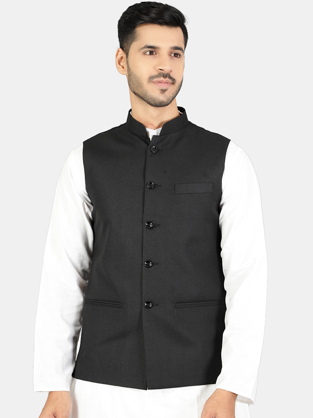 Wintage Men Black Solid Nehru Jacket