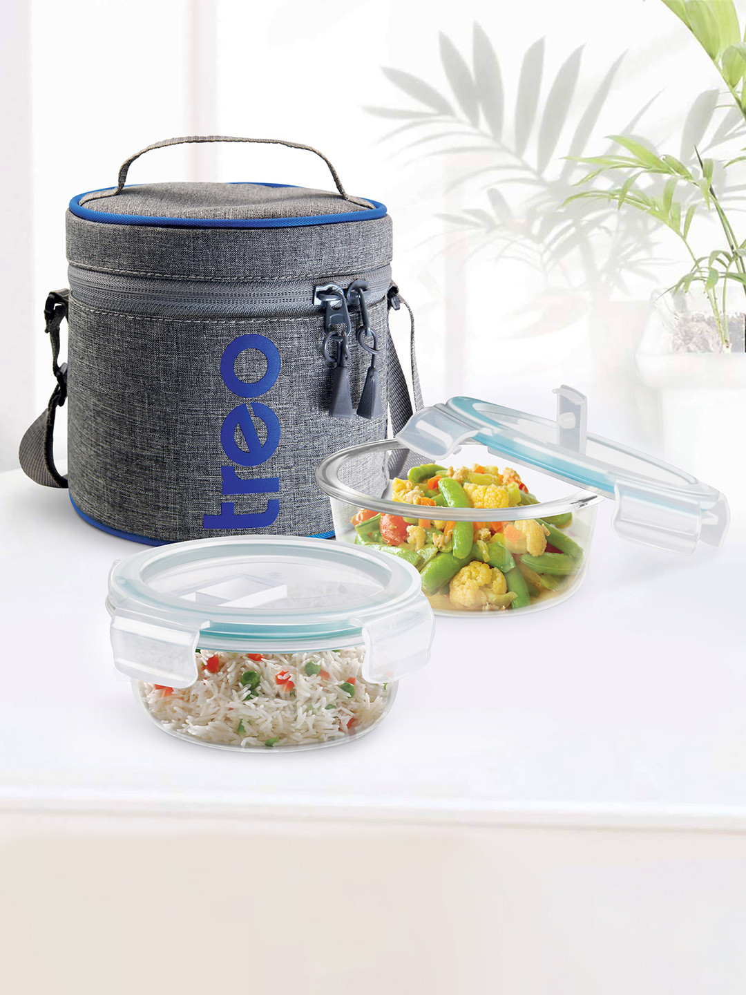 Treo Transparent Set Of 2 All Fresh Borosilicate Glass Tiffin 380 ml Each