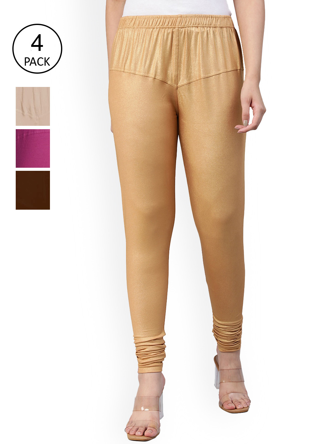 LYRA Women Pack of 4 Solid Churidar Length Leggings
