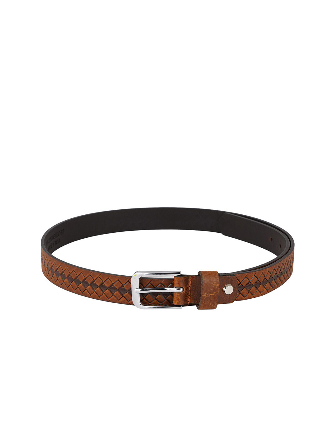 Style Shoes Women Tan & Silver Textured Leather Belt