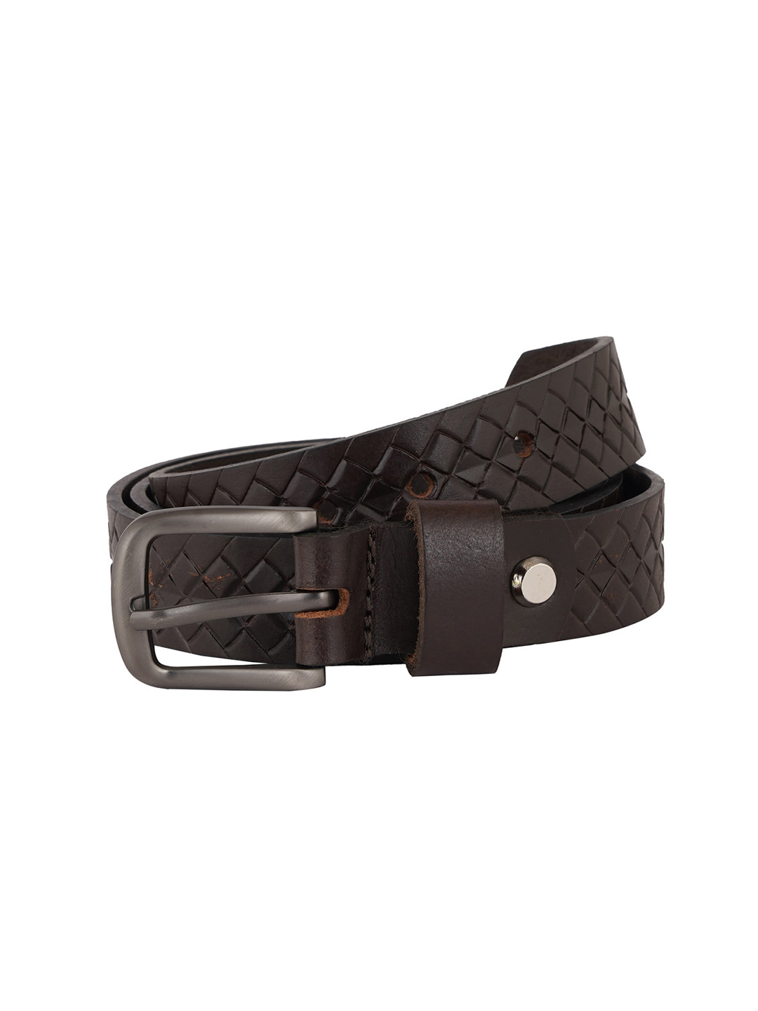 Style Shoes Women Brown & Silver Checked Leather Belt