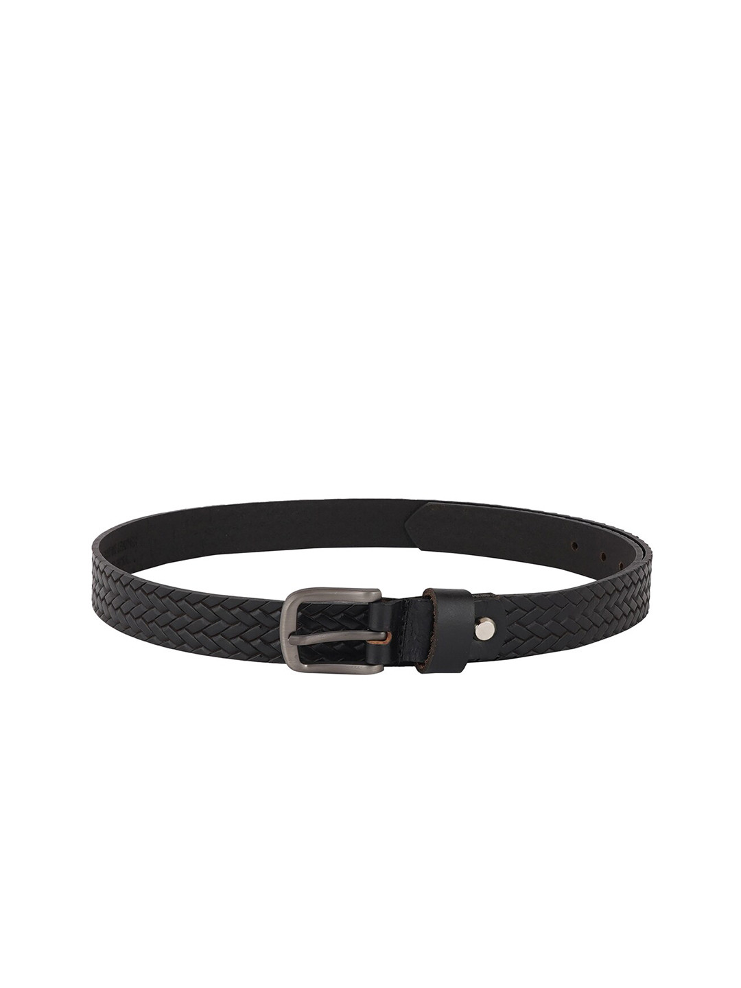 Style Shoes Women Black & Silver Textured Leather Belt