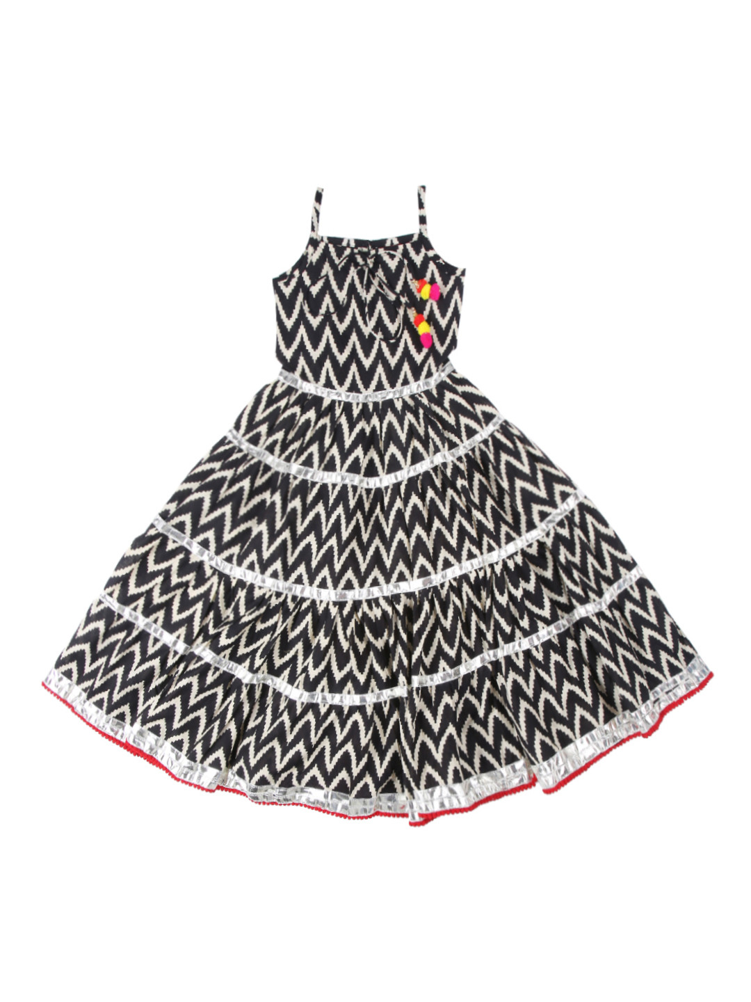 Twisha Girls Black & Beige Printed Tiered A-Line Dress