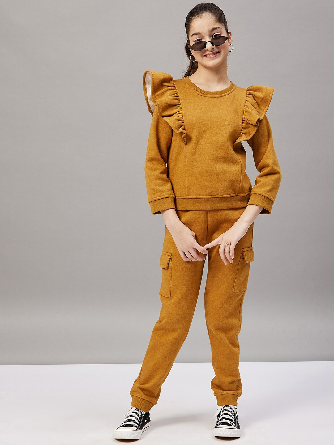 Stylo Bug Girls Mustard-Yellow  Solid Tracksuits