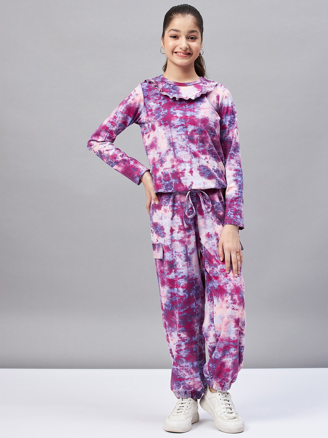 Stylo Bug Girls Purple & White Dyed Top with Trouser