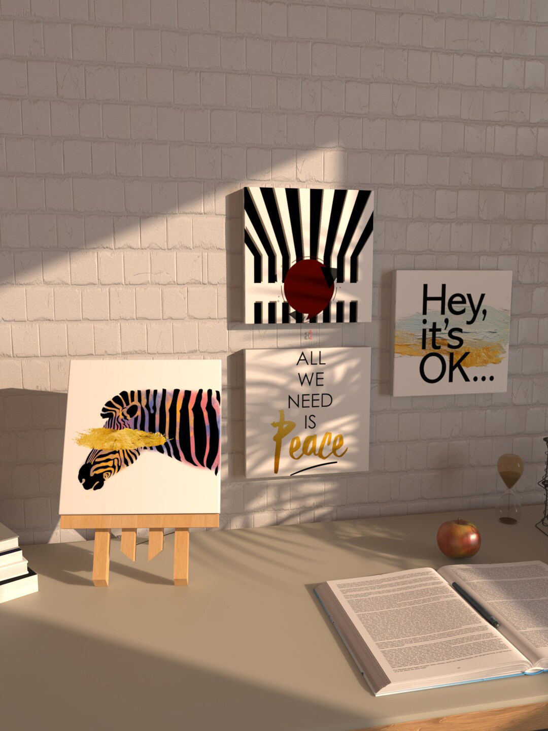 Art Street Quote Strech Canvas 4 Pcs Table Top Square Paintings Wall Art - 8 x 8In