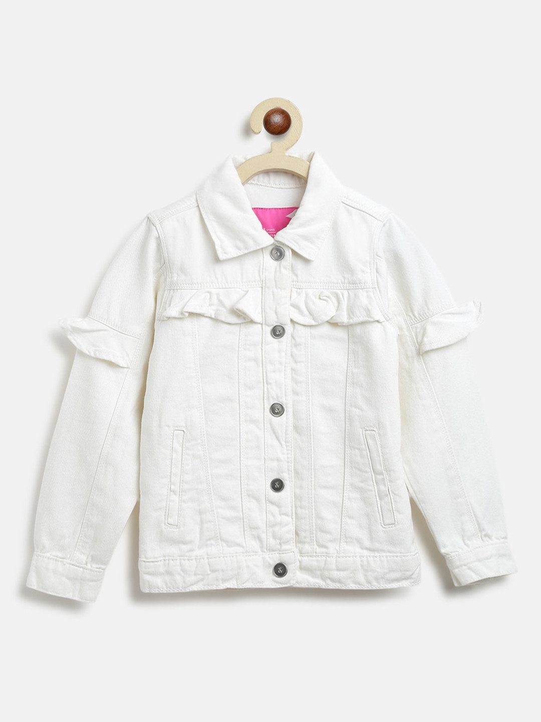 TALES & STORIES Girls White Lightweight Outdoor Cotton Denim Jacket